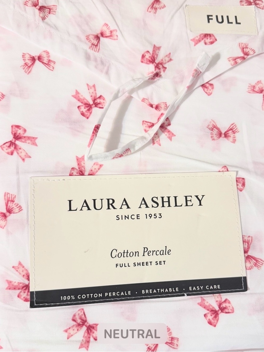BOUNCY BOW RED Laura Ashley Cotton Percale FULL Sheet Set ~ Whimsical